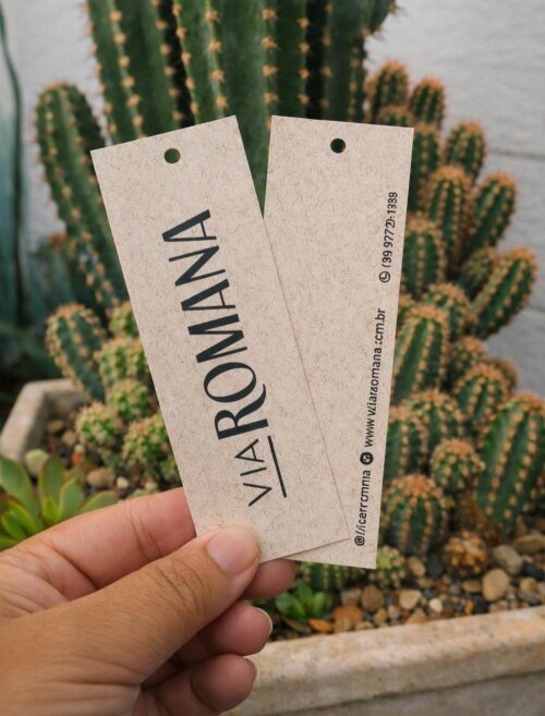 Tags Retangulares 4x12 cm - reciclado 180g - frente e verso - Personalizado - Cópia
