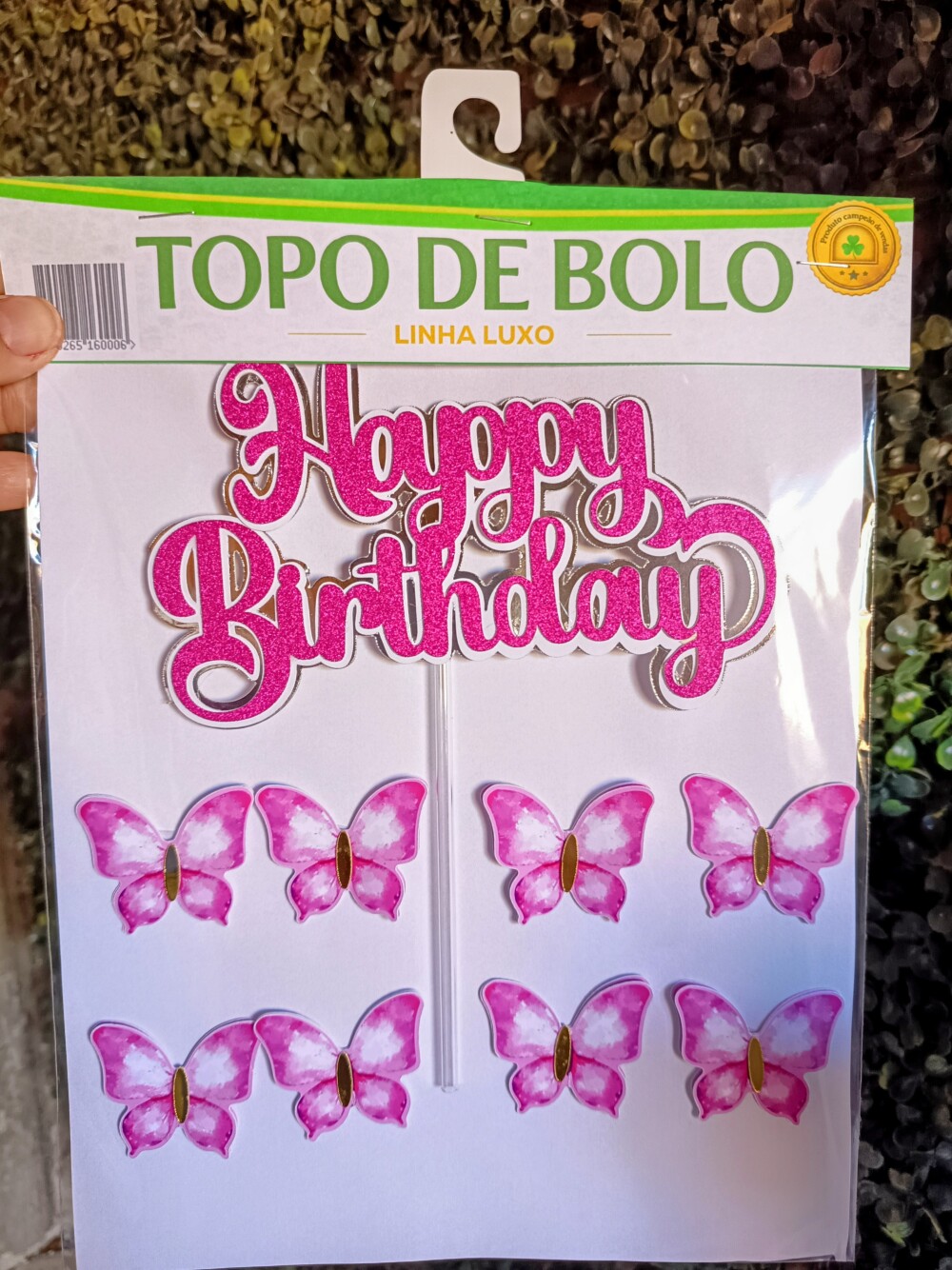 Topo Happy Birthday com Borboletas