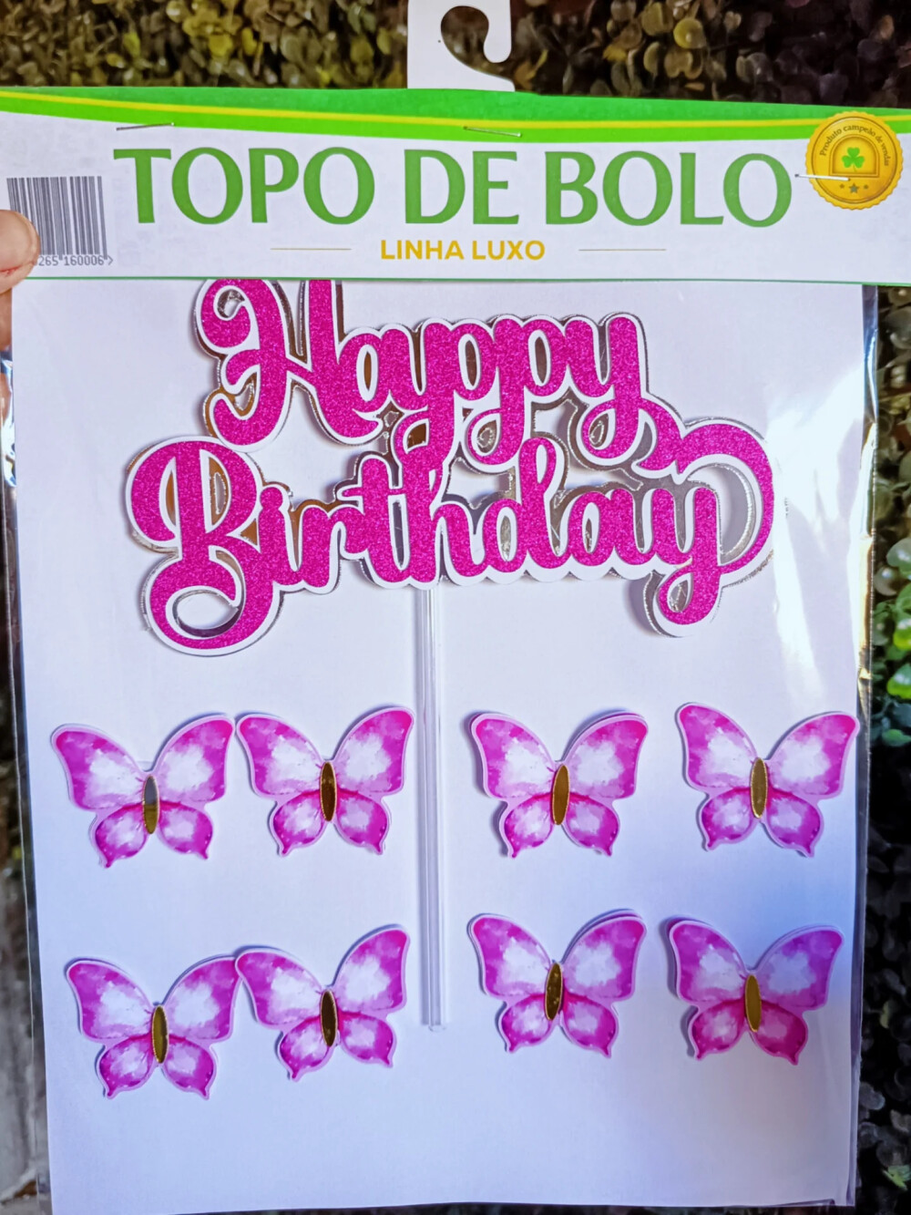 Topo Happy Birthday com Borboletas kit com 10 Topper