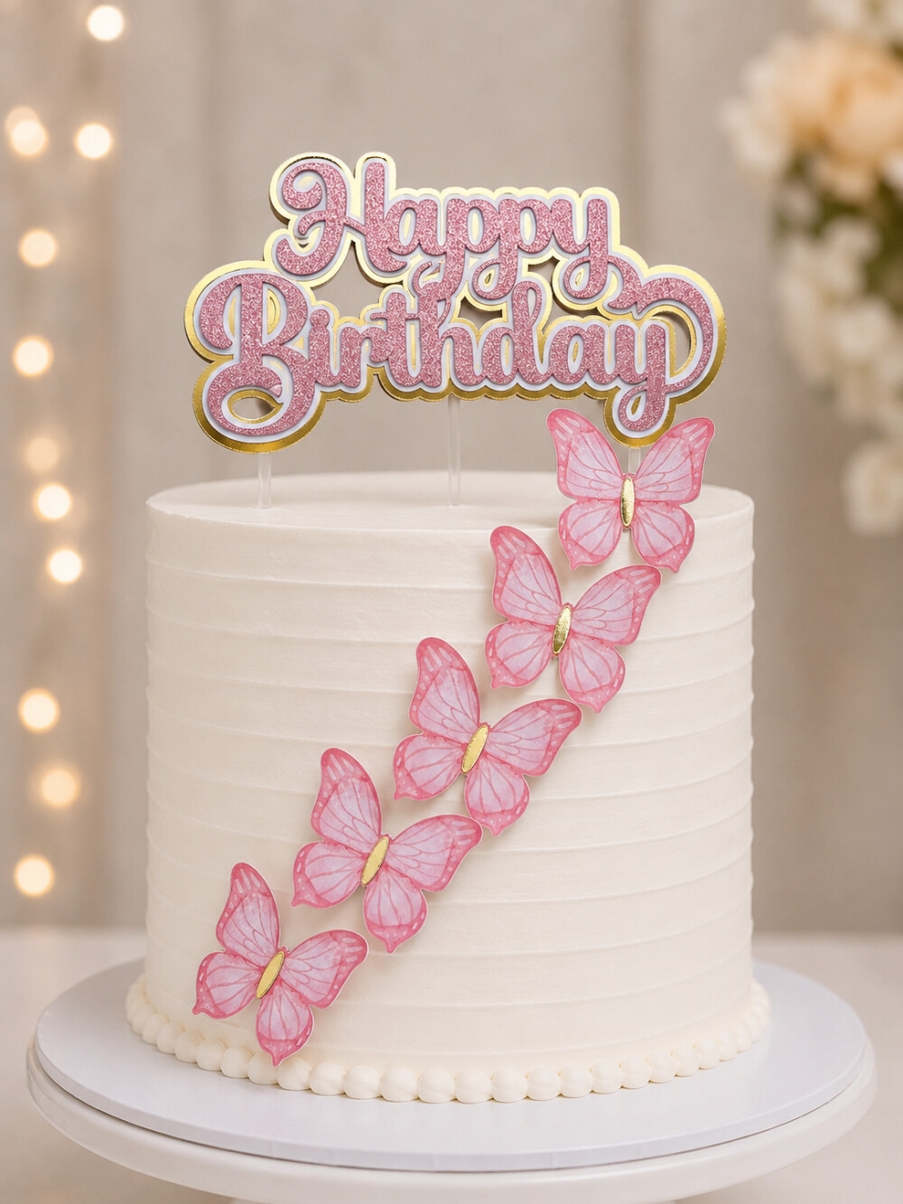 Topo Happy Birthday com Borboletas kit com 10 Topper