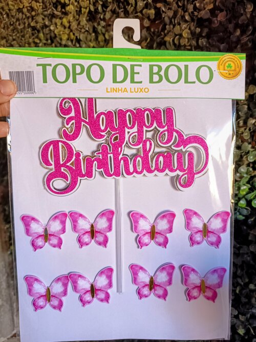 Topo Happy Birthday com Borboletas