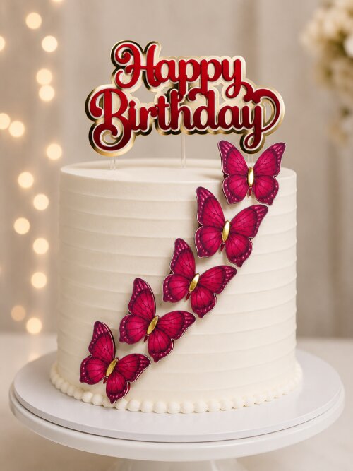 Topo Happy Birthday com Borboletas kit com 10 Topper