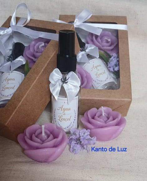 Kit .Caixa Vela Água de Lençol Lavanda