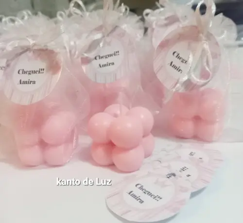 Lembrancinha Vela Mine Bubble Rosa