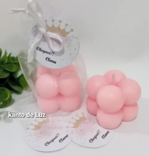 Lembrancinha Vela Mine Bubble Rosa