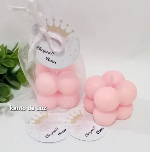 Lembrancinha Vela Mine Bubble Rosa