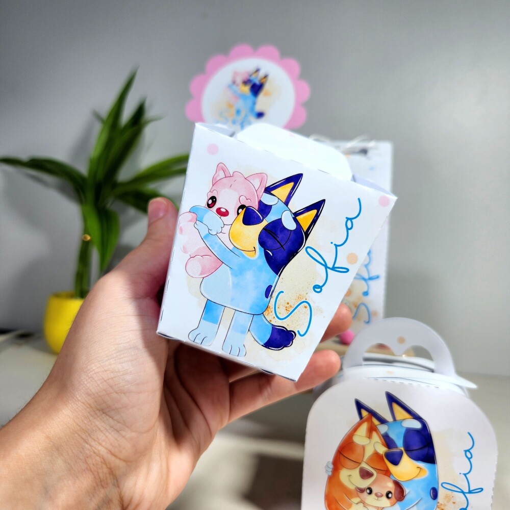 Kit Caixinhas Personalizadas para Festa BLUEY MENINA Aquarela par