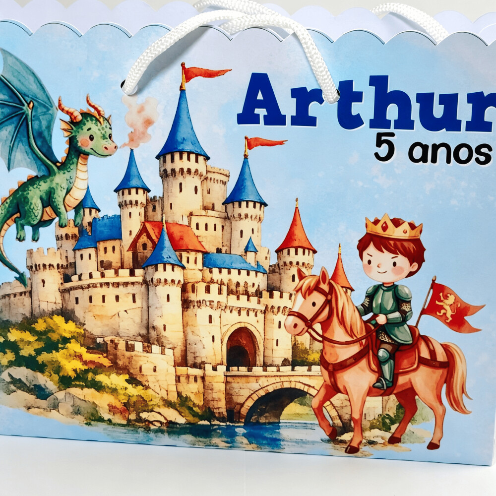 Sacolinha Surpresa G Personalizada para Festa Rei Arthur Baby Aqu