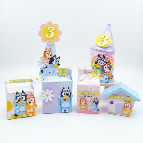 Kit Festa Personalizado BLUEY SEMI LUXO Caixinha Lembrança Aniversário COLADAS MONTADAS DOBRADAS