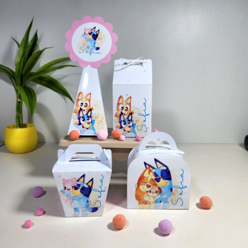 Kit Caixinhas Personalizadas para Festa BLUEY MENINA Aquarela para Decoração de Festa e Aniversário