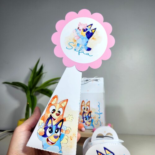 Kit Caixinhas Personalizadas para Festa BLUEY MENINA Aquarela par