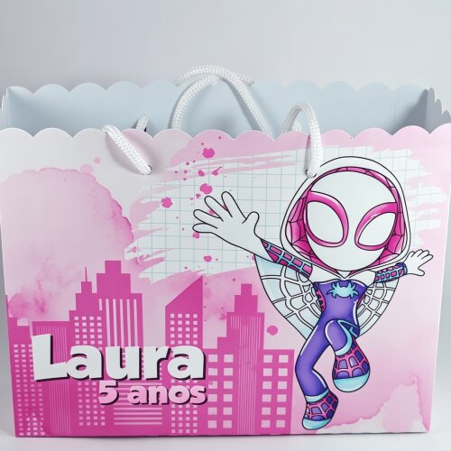 Sacolinha Surpresa G Personalizada para Festa Enrolados Gwen Spid