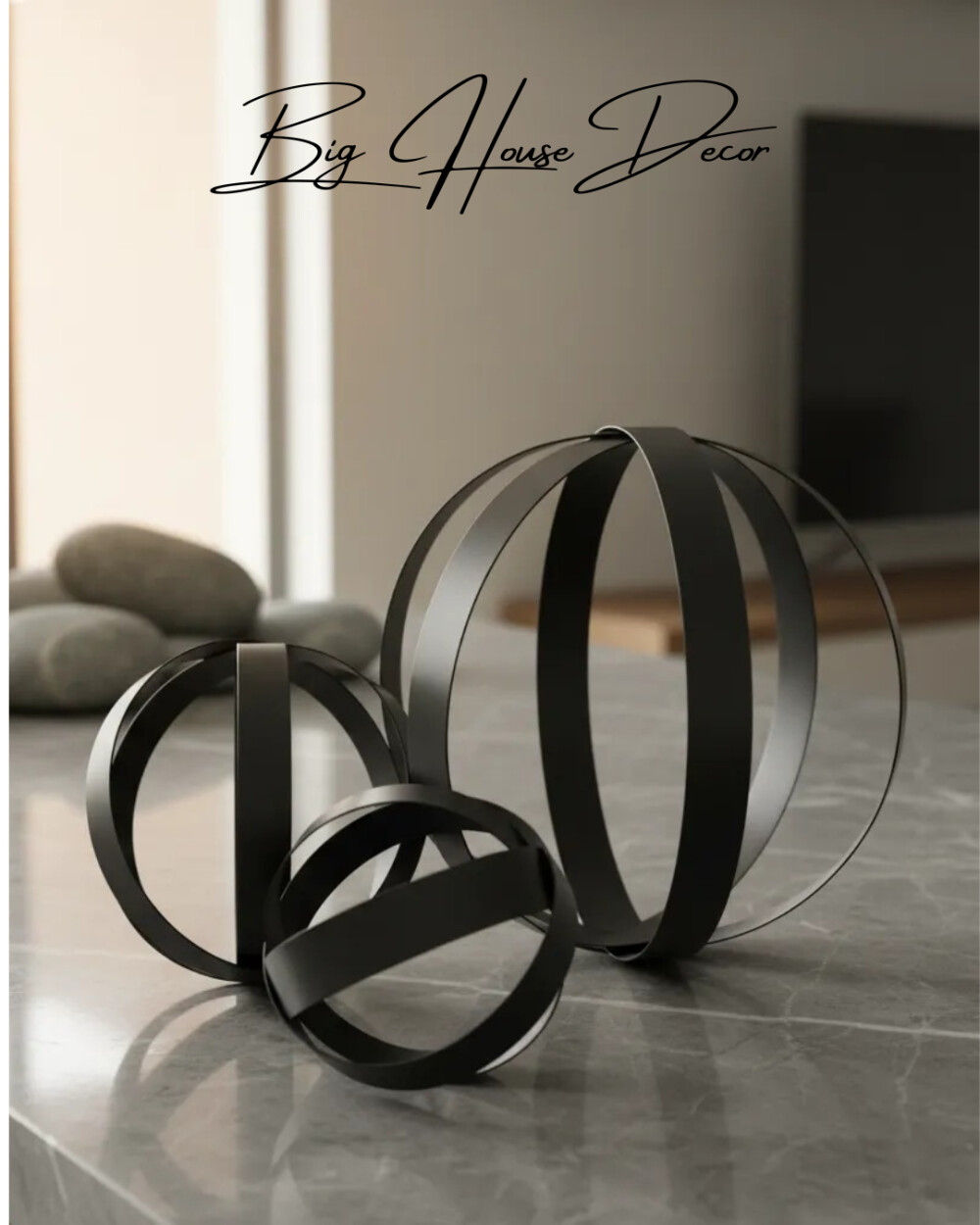 Escultura de mesa metal modelo TRIO DE ESFERAS varias cores