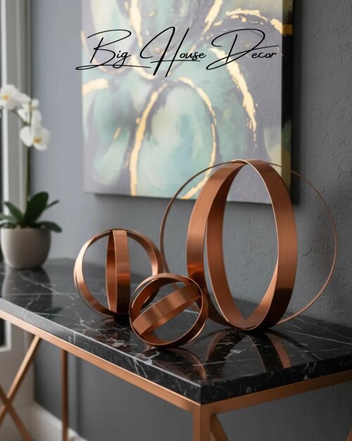 Escultura de mesa metal modelo TRIO DE ESFERAS varias cores