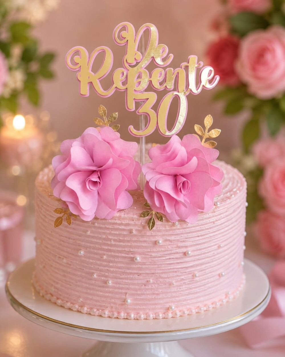 TOPO DE BOLO DE REPENTE  30-TOPO COM FLORES-ANIVERSÁRIO-ENVIO R?
