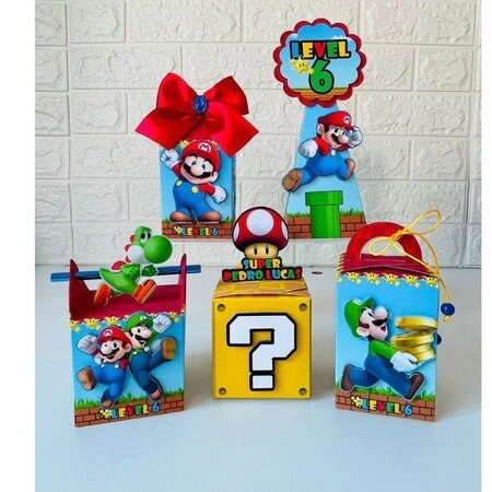 Kit Festa Personalizada SUPER MARIO 20 unidades- PEGUE E MONTE- Lembrancinhas Aniversário Caixas Decoração