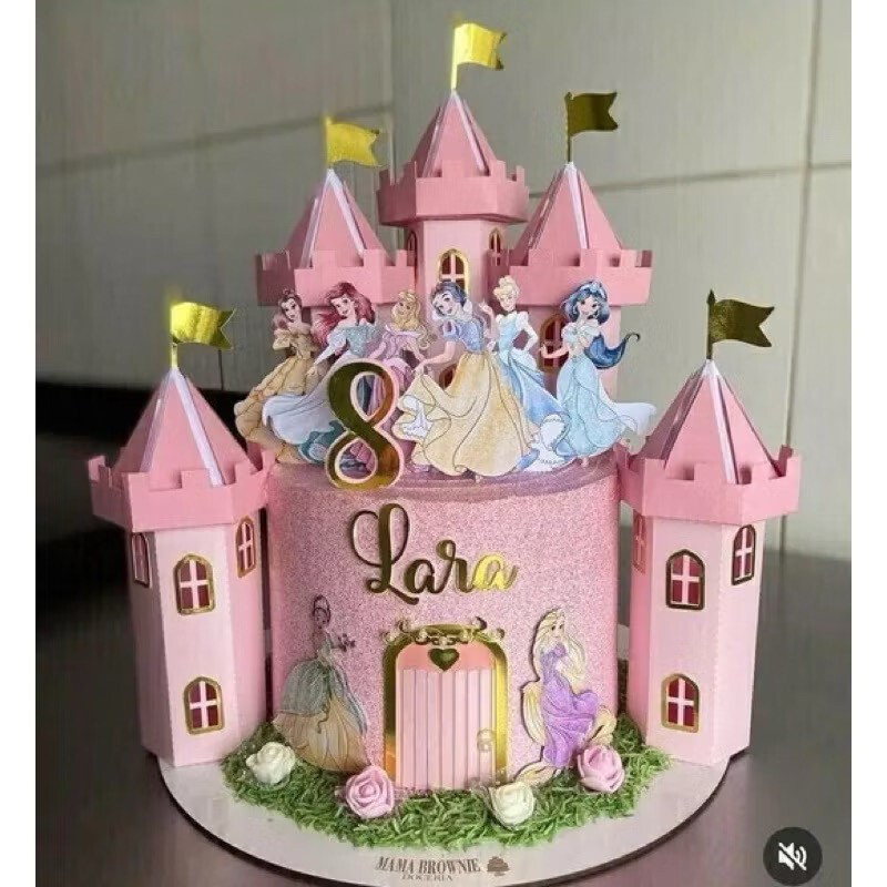 Topo de Bolo Castelo das Princesas em Camadas | Personalizado com