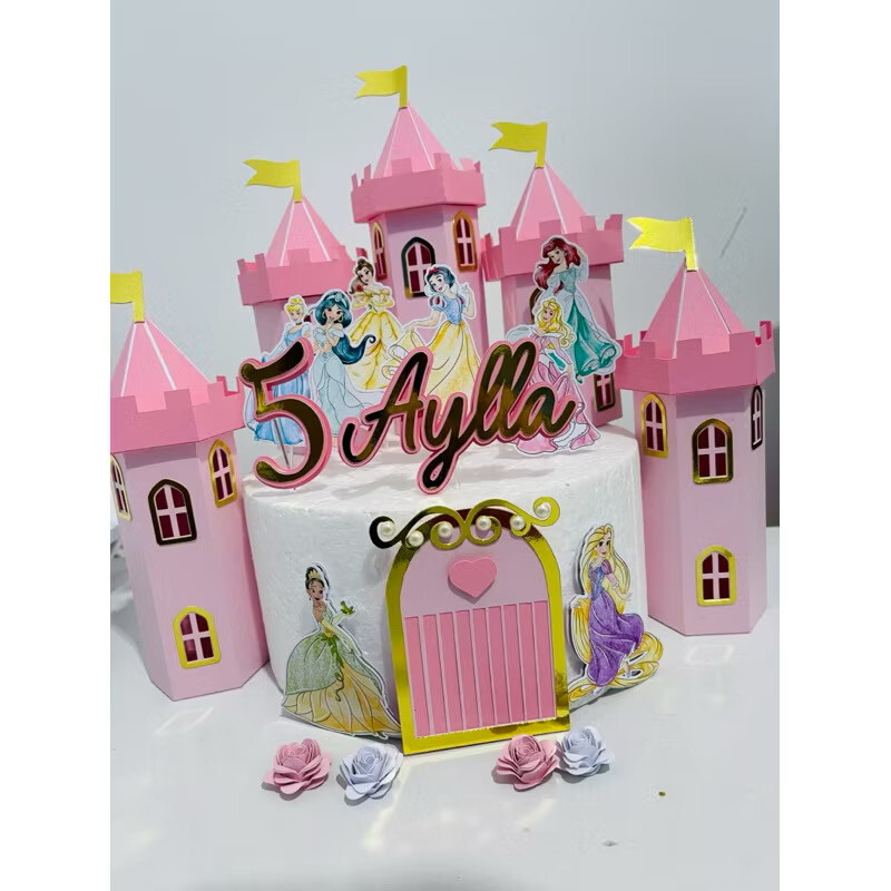 Topo de Bolo Castelo das Princesas em Camadas | Personalizado com