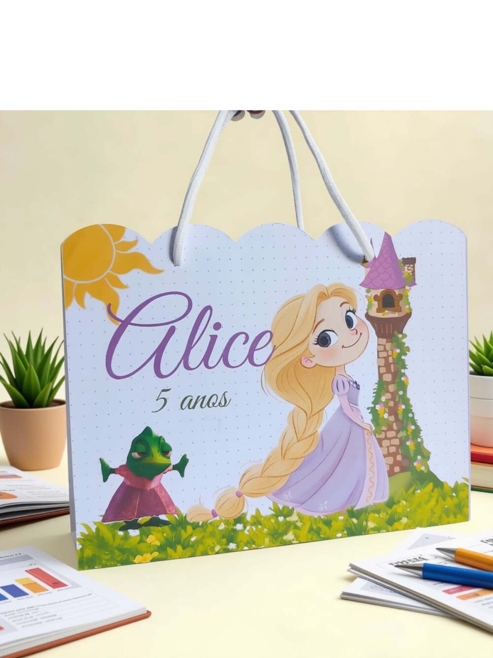 SACOLA PERSONALIZADA LEMBRANÇA ANIVERSÁRIO RAPUNZEL