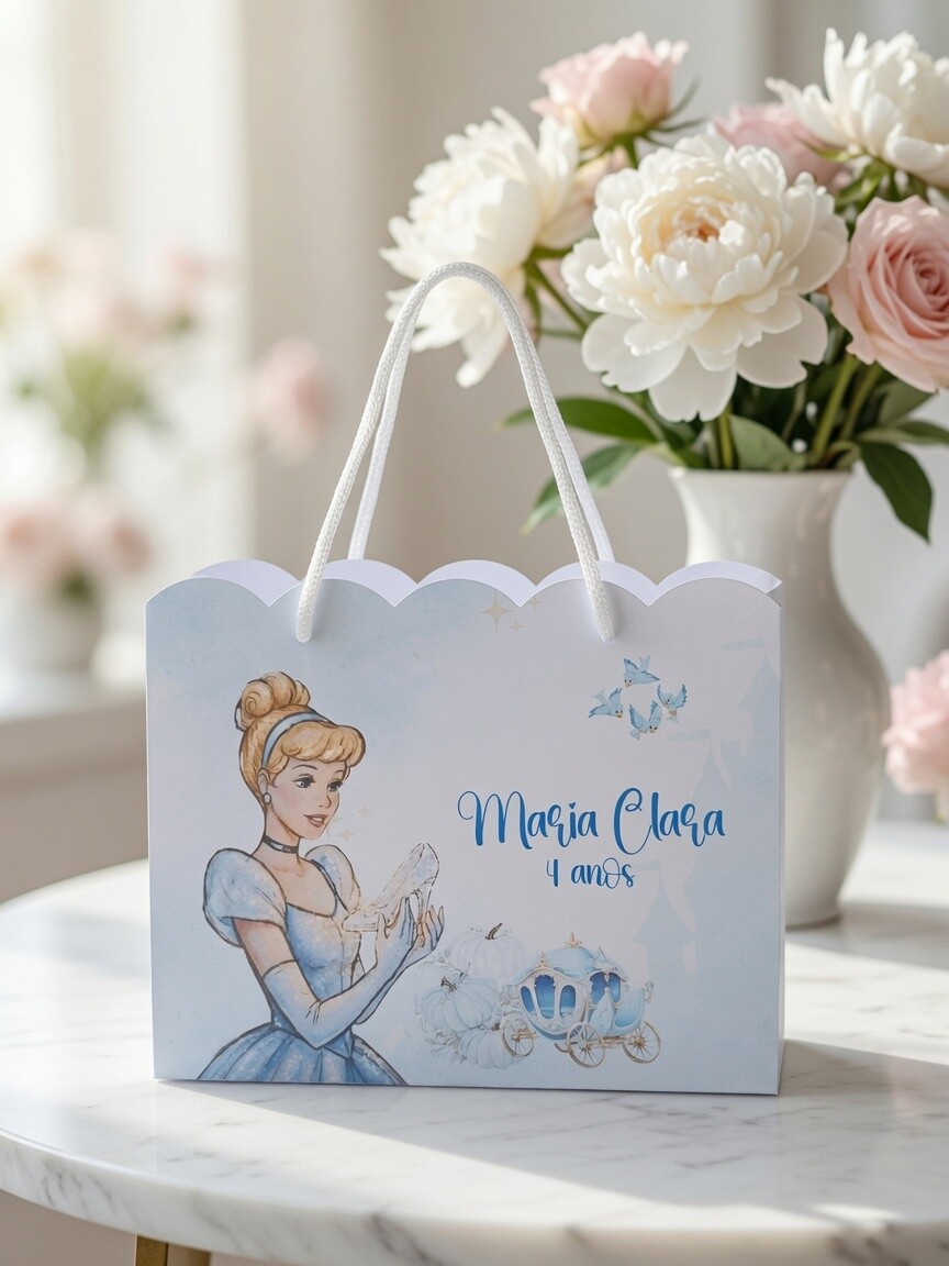 SACOLA PERSONALIZADA LEMBRANÇA ANIVERSÁRIO CINDERELA