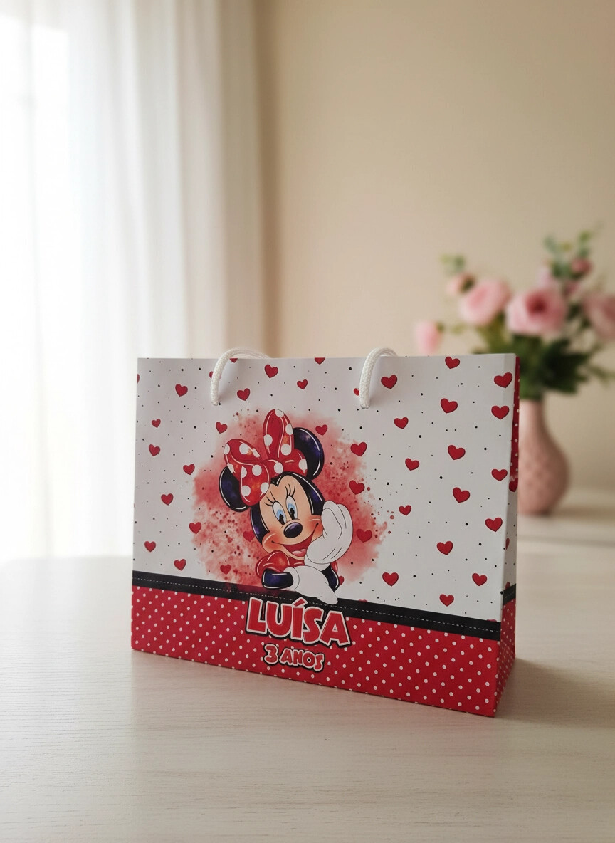 SACOLA PERSONALIZADA LEMBRANÇA ANIVERSÁRIO MINNIE