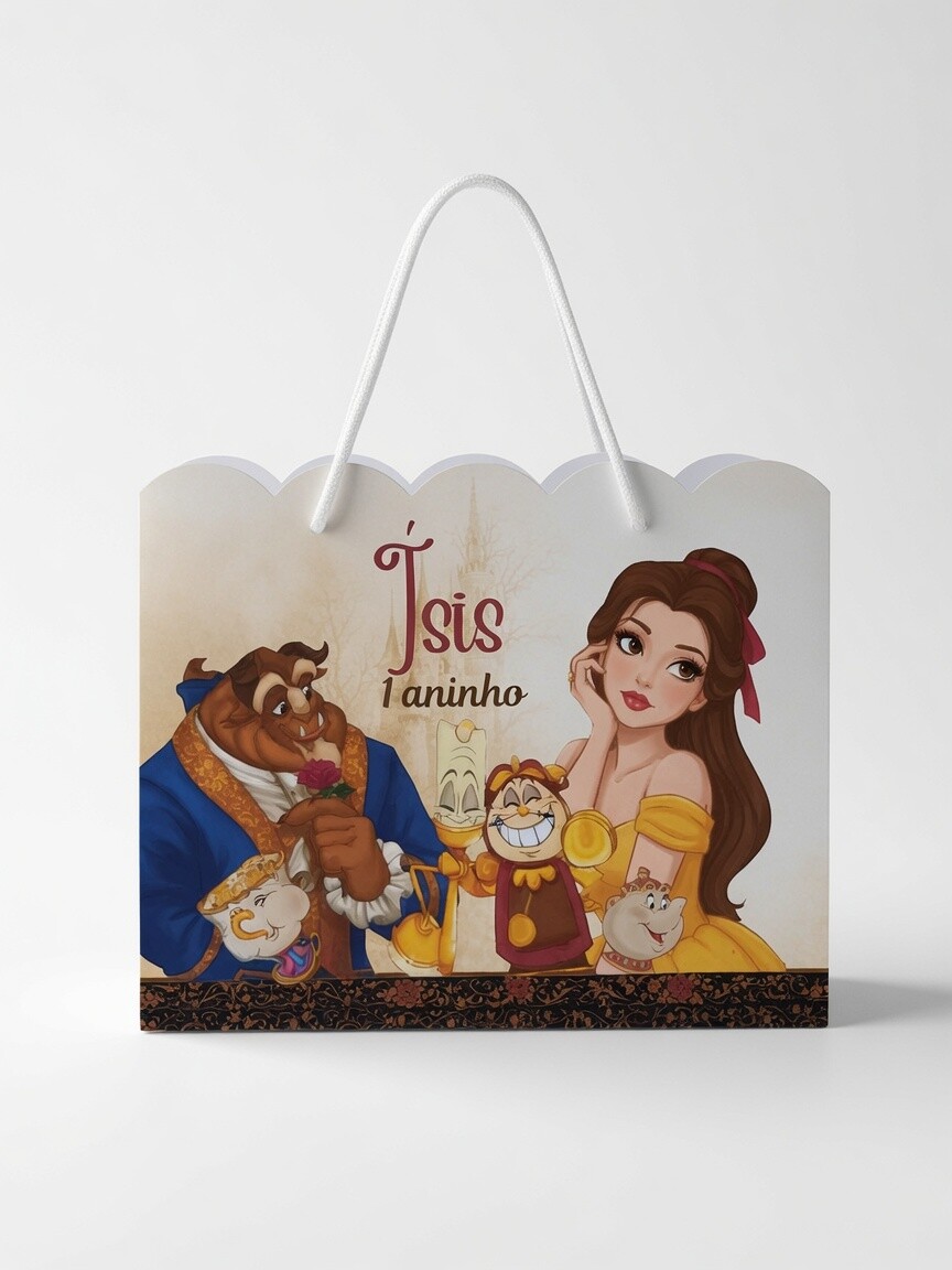 SACOLA PERSONALIZADA LEMBRANÇA ANIVERSÁRIO BELA E A FERA