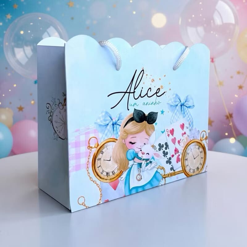 SACOLA PERSONALIZADA LEMBRANÇA ANIVERSÁRIO ALICE NO PAÍS DAS M