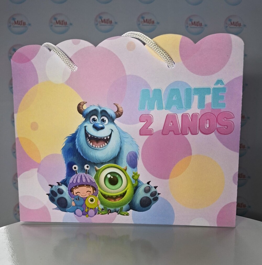 SACOLA PERSONALIZADA LEMBRANÇA ANIVERSÁRIO MONSTROS SA