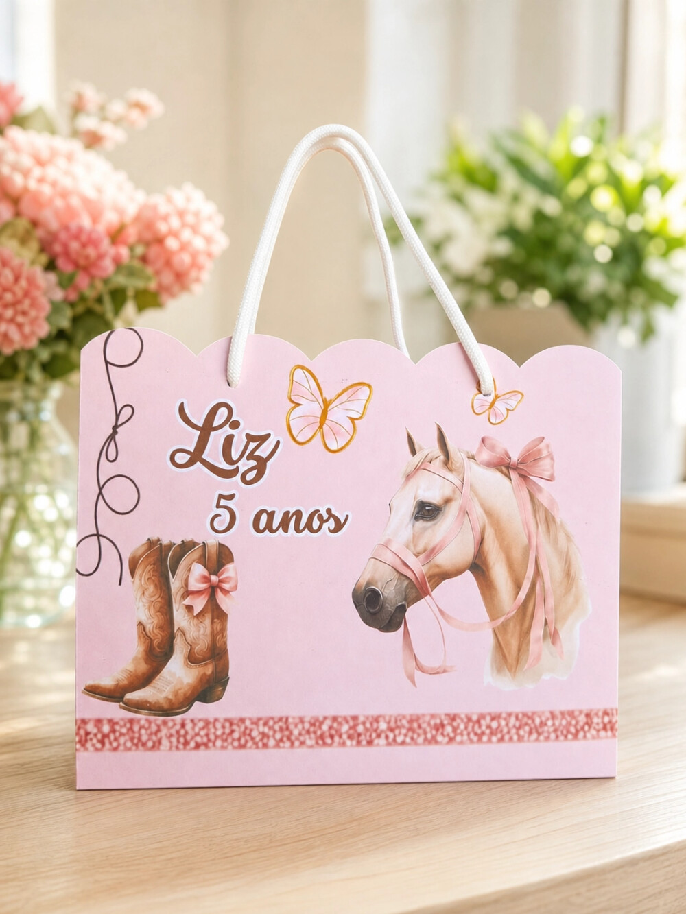 SACOLA PERSONALIZADA LEMBRANÇA ANIVERSÁRIO CAVALO MENINA BOIADE