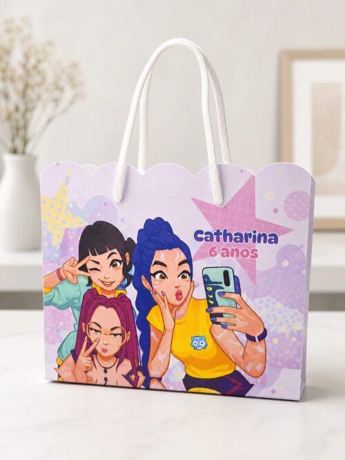 SACOLA PERSONALIZADA LEMBRANÇA ANIVERSÁRIO GUERREIRAS K-POP
