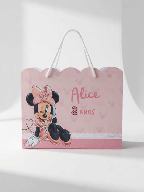 SACOLA PERSONALIZADA LEMBRANÇA ANIVERSÁRIO MINNIE ROSA