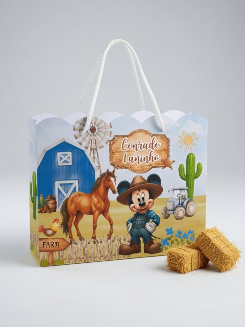 SACOLA PERSONALIZADA LEMBRANÇA ANIVERSÁRIO MICKEY FAZENDEIRO