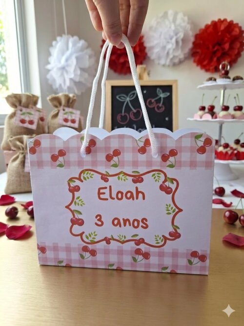 SACOLA PERSONALIZADA LEMBRANÇA ANIVERSÁRIO CEREJINHA