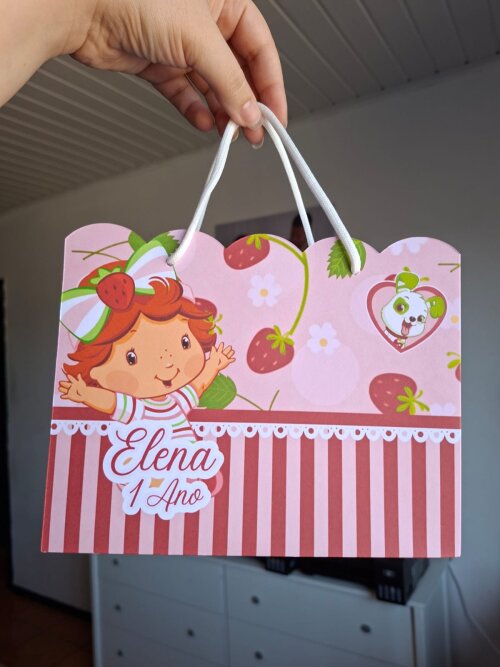 SACOLA PERSONALIZADA LEMBRANÇA ANIVERSÁRIO MORANGUINHO