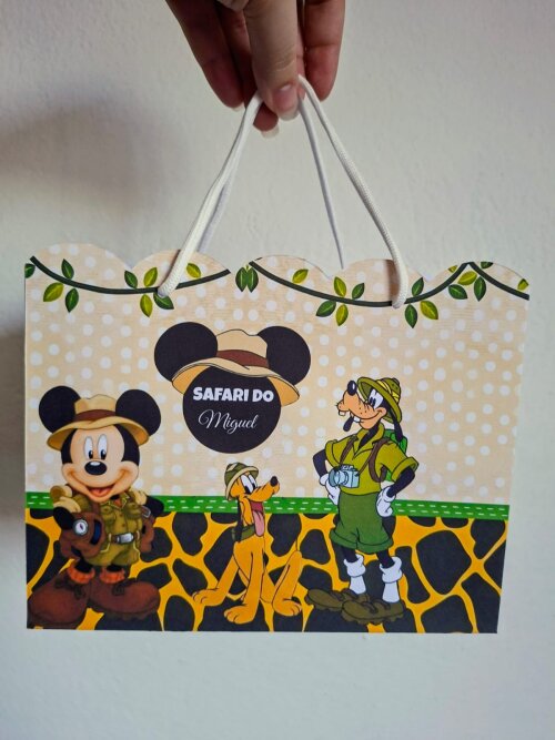 SACOLA PERSONALIZADA LEMBRANÇA ANIVERSÁRIO MICKEY SAFARI