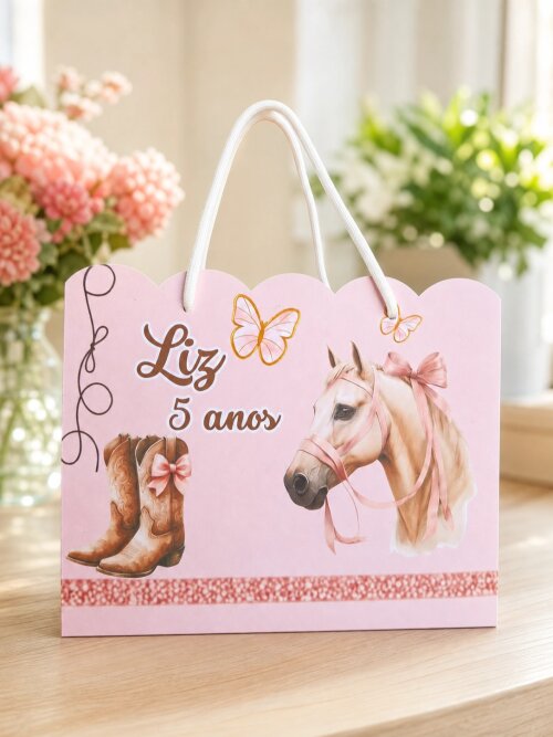 SACOLA PERSONALIZADA LEMBRANÇA ANIVERSÁRIO CAVALO MENINA BOIADEIRA