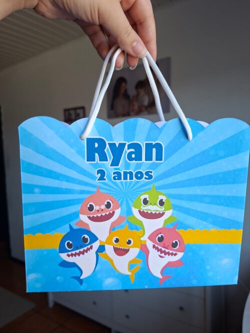SACOLA PERSONALIZADA LEMBRANÇA ANIVERSÁRIO BABY SHARK