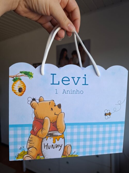 SACOLA PERSONALIZADA LEMBRANÇA ANIVERSÁRIO URSO POOH