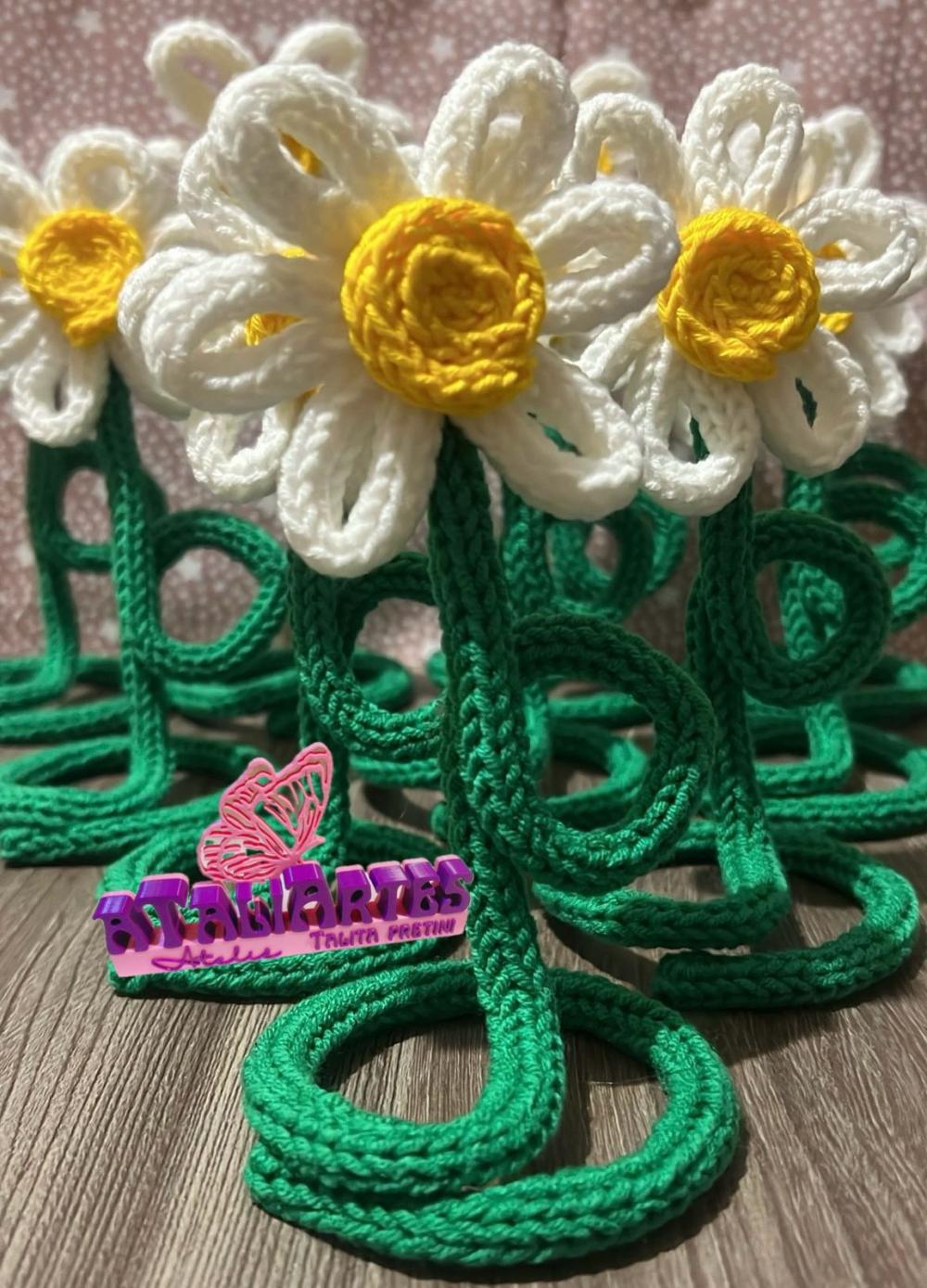 10 unds Margarida decorativa personalizada em tricotin