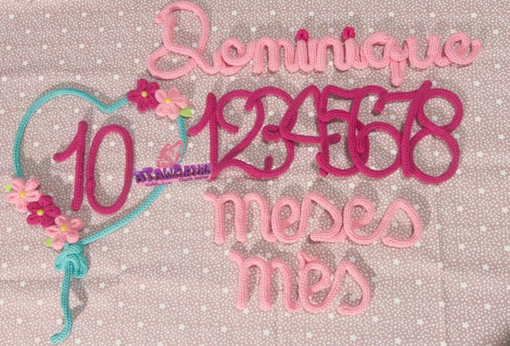 Kit mêsversário menina coração florido personalizado em trico