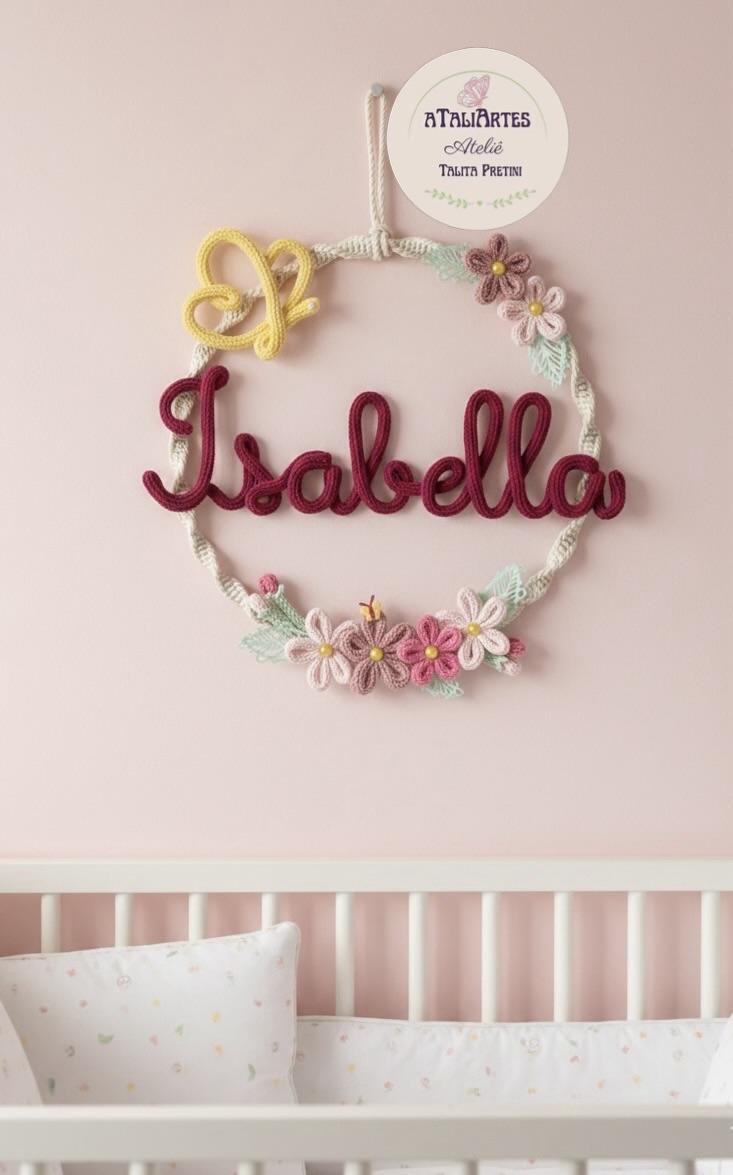 Porta maternidade Guirlanda margaridas macramê com tricotin pers