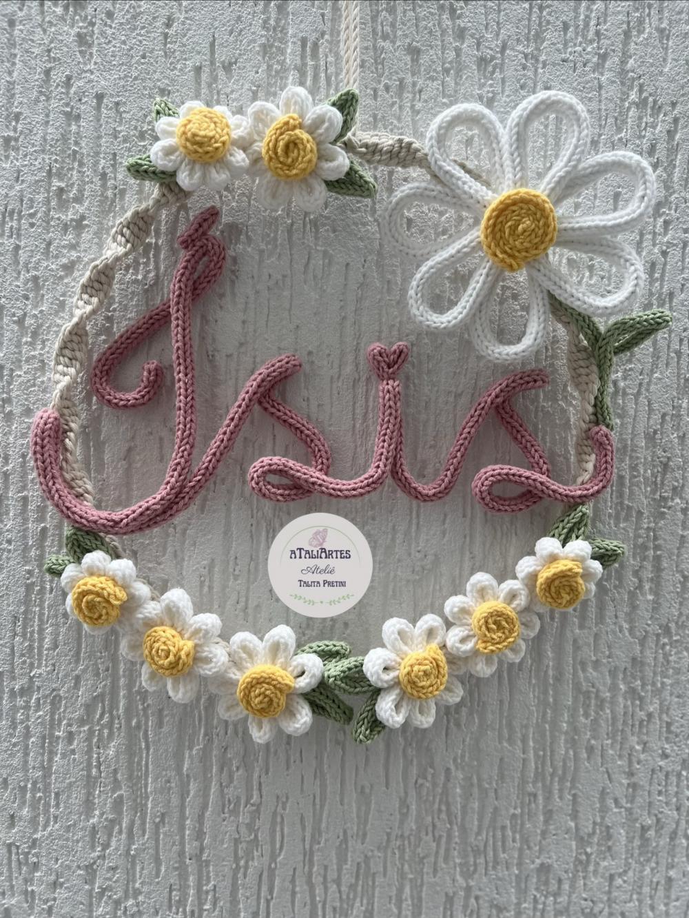 Porta maternidade Margaridas guirlanda macramê com tricotin