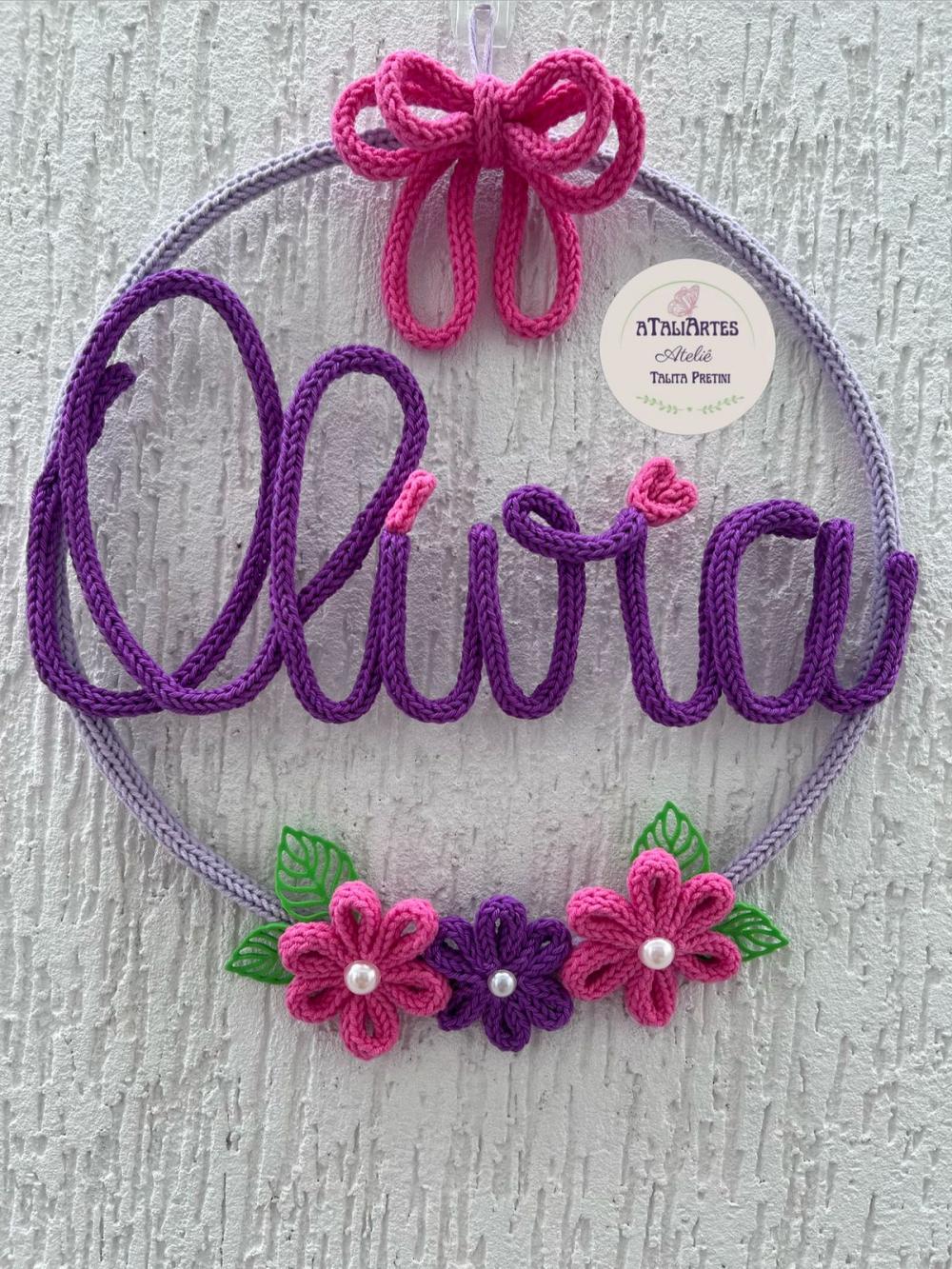 Porta maternidade Menina laço mor com flores personalizada em tr