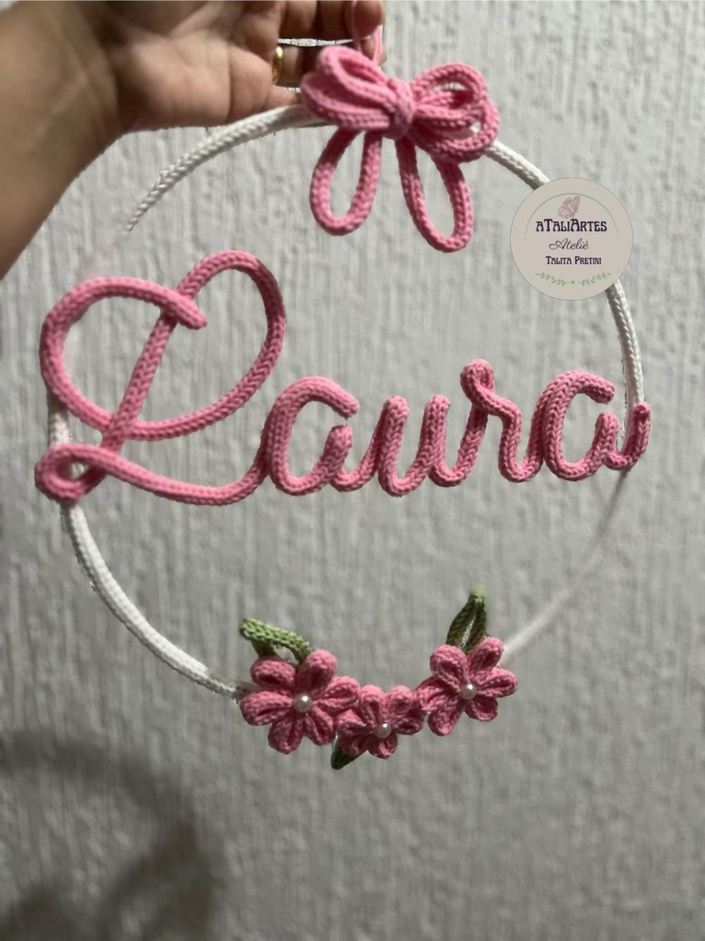 Porta maternidade Menina laço mor com flores personalizada em tr