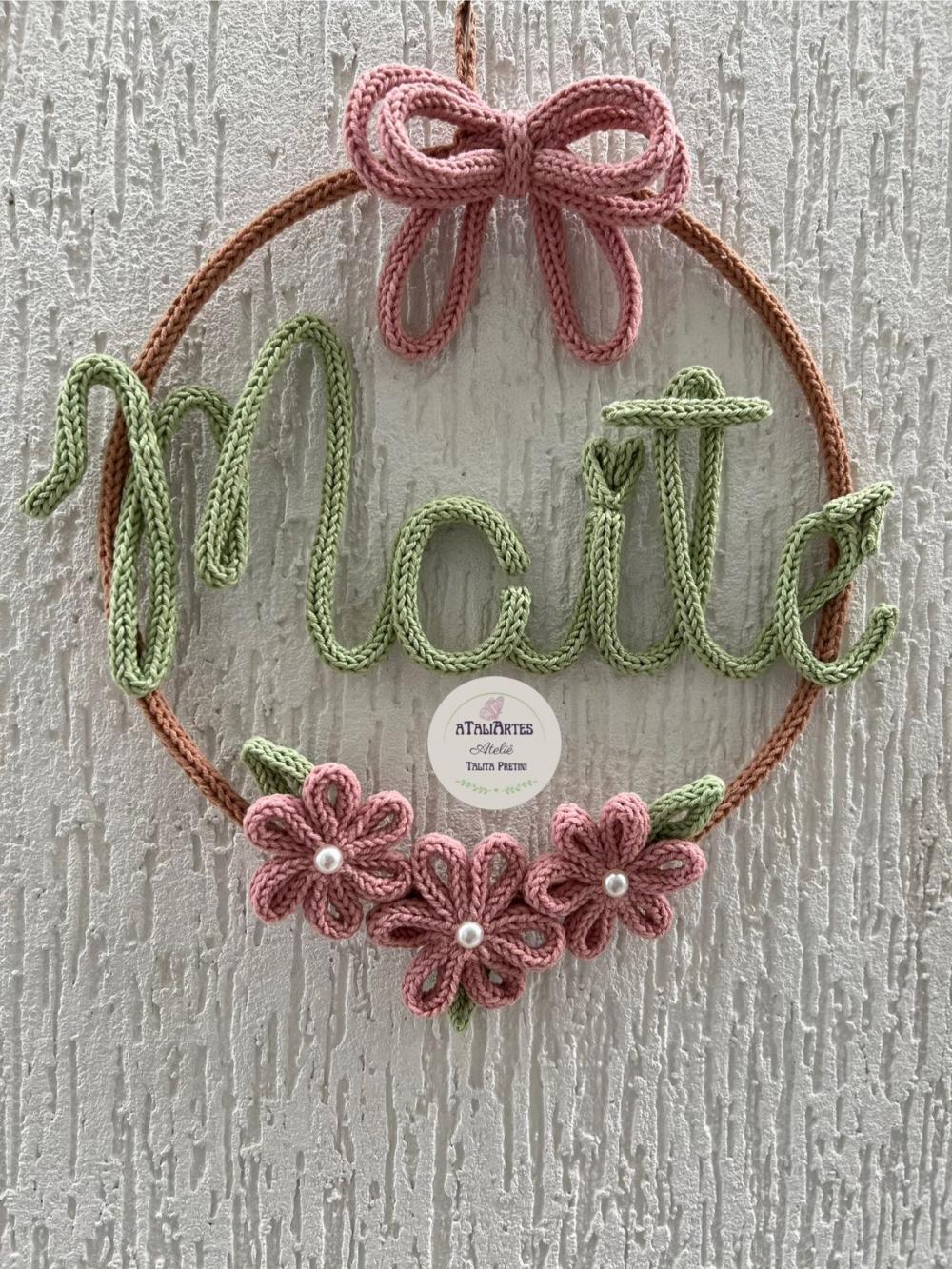 Porta maternidade Menina laço mor com flores personalizada em tr