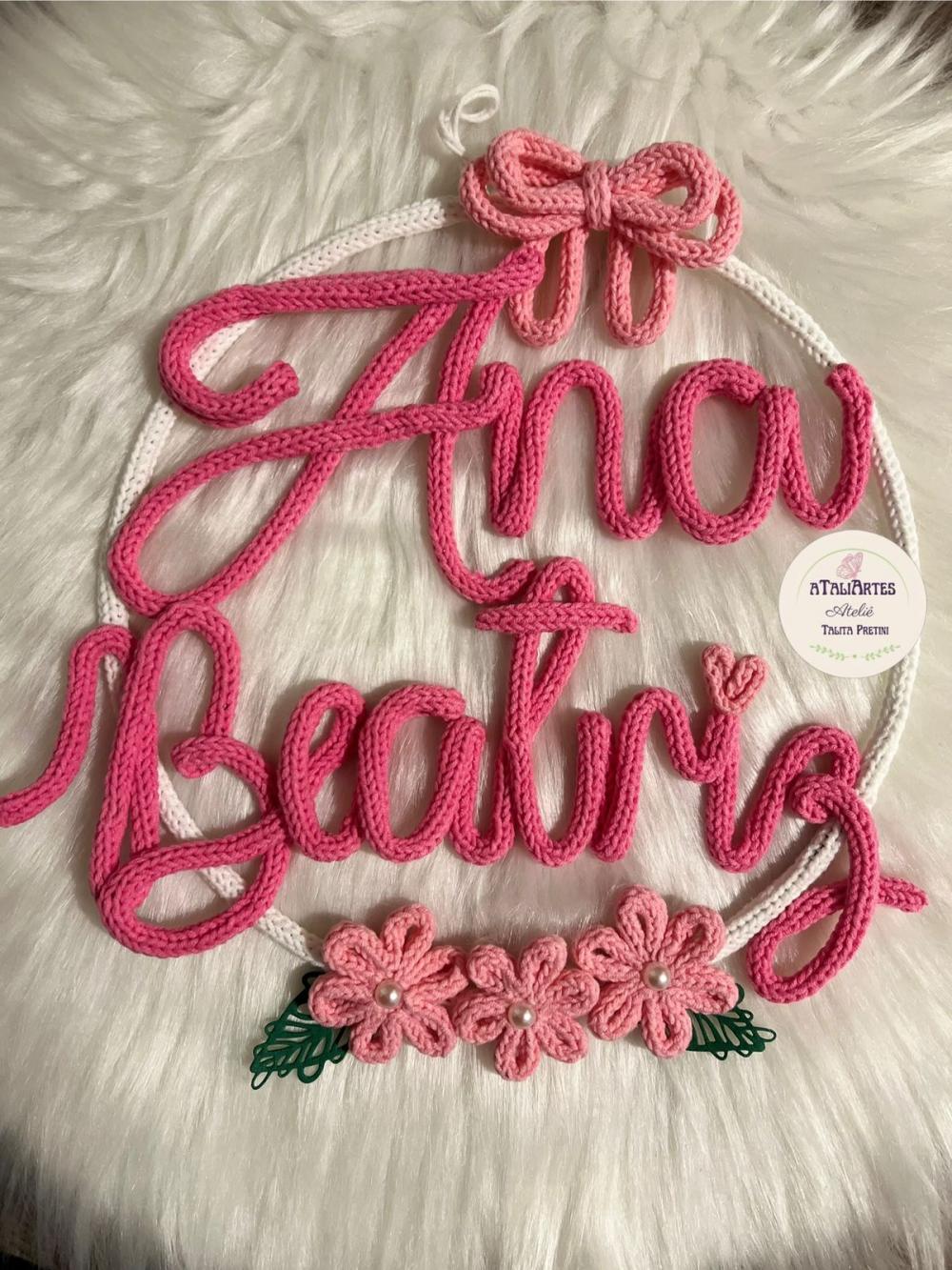 Porta maternidade Nome Composto Laço com flores modelo Mor perso