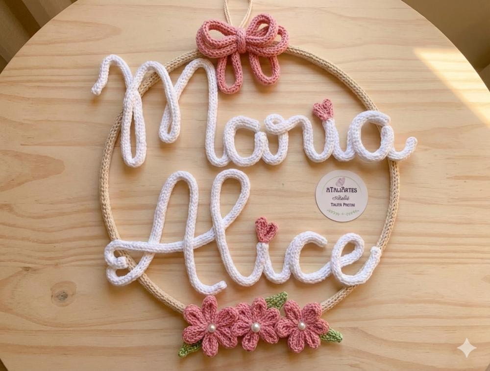 Porta maternidade Nome Composto Laço com flores modelo Mor perso