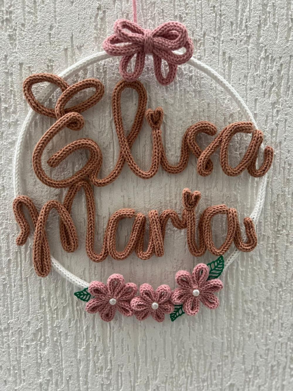 Porta maternidade Nome Composto Laço com flores modelo Mor perso