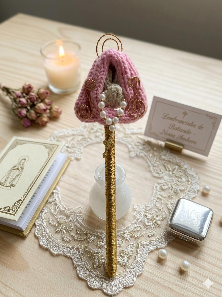 Caneta Nossa Senhora personalizada em tricotin