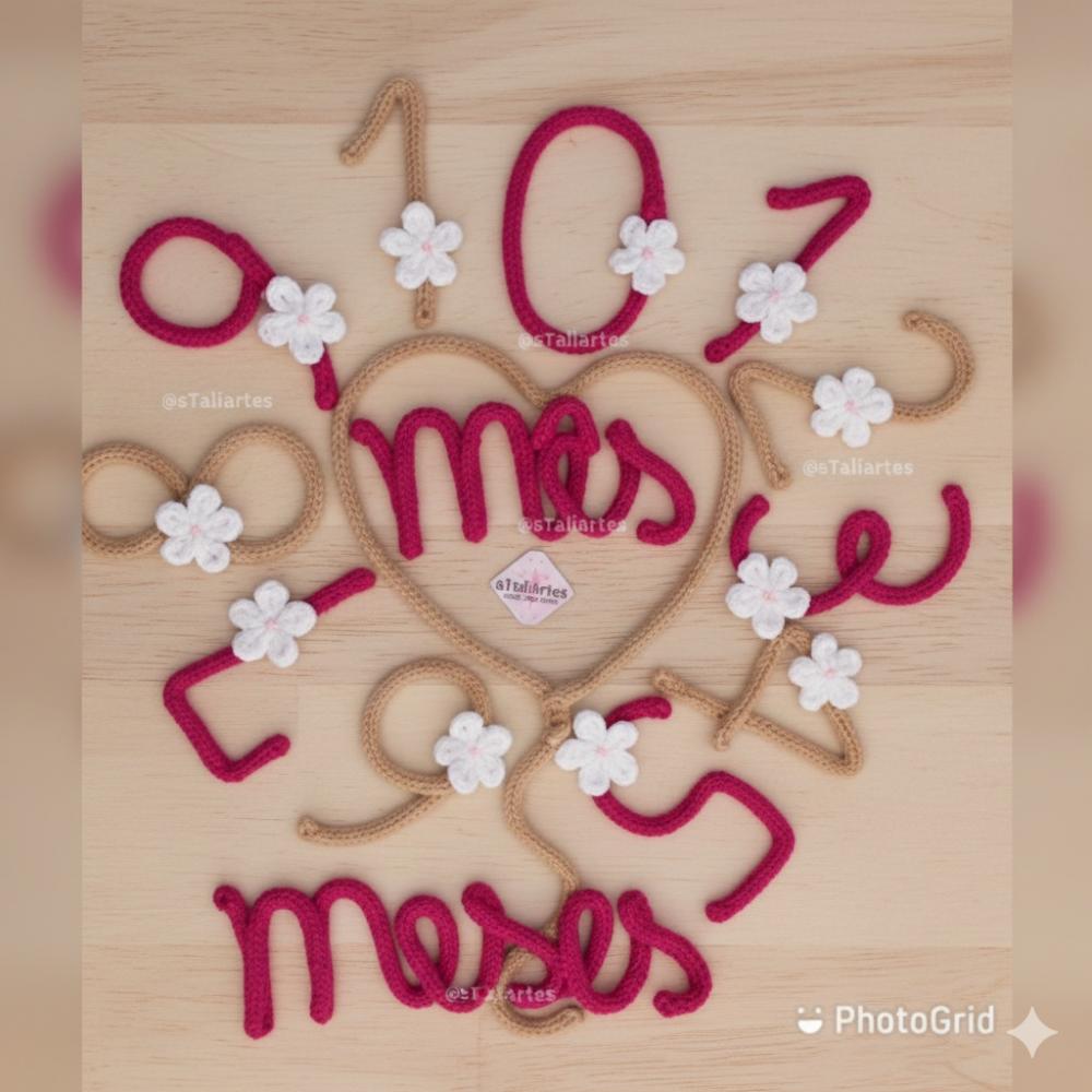 Kit Mêsversário Números com Margaridas + DOIS Nomes em Tricoti